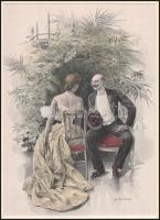 cca 1890 Flirt. Színes rotációs fametszet, papír. Jelzett a metszeten. Paszpartuban. 21×15 cm