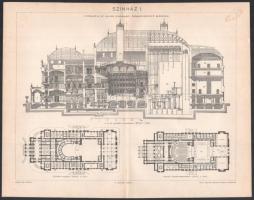 cca 1890-1900 9 db építészet témájú nyomat és metszet a Pallas Nagy Lexikonából és a Meyer's Le...