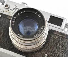 cca 1960-1970 Zorki-4 szovjet fényképezőgép, Jupiter-8 f 1:2 50 mm objektívvel, eredeti, kissé kopot...