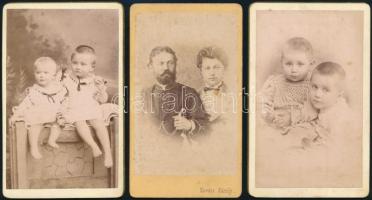 cca 1880 3 db testvéreket, ikreket ábrázoló vizitkártya / Siblings, twins photos