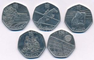 Nagy-Britannia 2011-2016. 50p Cu-Ni (5xklf forgalmi emlékpénz) T:1-,2 United Kingdom 2011-2016. 50 Pence Cu-Ni (5xdiff circulating commemorative coins) C:AU,XF