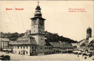 1916 Brassó, Kronstadt, Brasov; Fő tér a tanácsházzal, üzletek / Hauptplatz mit Rathaus / main square, town hall, shops (EK)