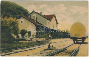 1907 Dés, Dej; vasútállomás. Gálócsi Samu kiadása / railway station (szakadás / tear)