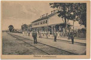 Erzsébetváros, Dumbraveni; vasútállomás. Draser Pál kiadása / railway station (EK)