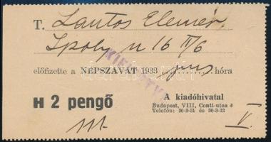 1933 Népszava előfizetési jegy