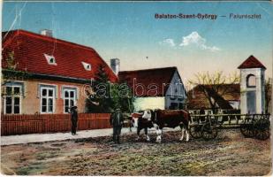 1918 Balatonszentgyörgy, falurészlet, ökörszekér. Vasúti levelezőlapárusítás 4371. (Rb)