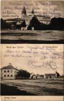 1924 Prázsmár, Tartlau, Prejmer; Evang. Kirche, Evang. Schule / Evangélikus templom és iskola. Rosa Richter kiadása / Lutheran church and school, street view (szakadás / tear)