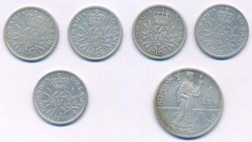 Románia 1910. 50b Ag "I. Károly" (4x) + 1911. 50b Ag "I. Károly" + 1911. 1L Ag &...