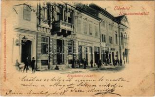 1899 (Vorläufer) Rimaszombat, Rimavská Sobota; Erzsébet tér, gyógyszertár, Krausz Simon, Lévai Izsó üzlete és saját kiadása / square, pharmacy, publisher's shop (vágott / cut)