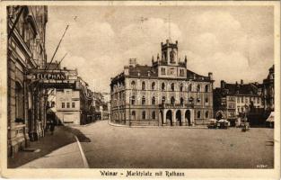 1931 Weimar, Marktplatz mit Rathaus / market square, town hall, Hotel Elephant, café