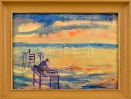 AB jelzéssel: Horgász. Akvarell, pasztell, papír, üvegezett fakeretben, 24x31,5 cm