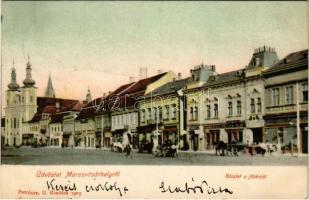 1906 Marosvásárhely, Targu Mures; Részlet a főtérből, Eckwert J., Gáspár Gyula, Bretter Vilmos üzlete. Petróczy G. / main square, shops