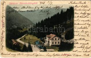 1902 Körmöcbánya, Kremnitz, Kremnica; Zólyom-völgy, Ferenc József nyaraló / valley with villa (szakadás / tear)