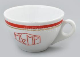 Zsolnay MSZMP feliratos két tányér d: 19 cm, + csésze. Kézzel festett, jelzett, kopott