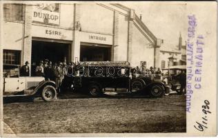 1930 Chernivtsi, Czernowitz, Cernauti, Csernyivci; Autogarajul LUX, Esire, Intrare, Dunlop, Its a Paramount / automobile garage, autobuses. photo (EK)