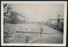 1956 Dunavecse, jeges árvíz, hátoldalán feliratozott fotó, 9x6 cm