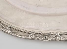 Ezüst (Ag) tálca. díszített ezüst szegéllyel, jelzett, mesterjegyes 1320 g 48x35 cm