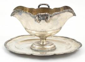 Ezüst (Ag) szószos kínáló. XX. sz. eleje. jelzett, mesterjegyes 858 g 28x15 cm (A két részt összerög...