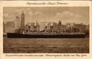 Doppelschrauben-Schnellpostdampfer Kronprinzessin Cecilie vor New York. Norddeutscher Lloyd Bremen / SS Kronprinzessin Cecilie, German ocean liner (EK)