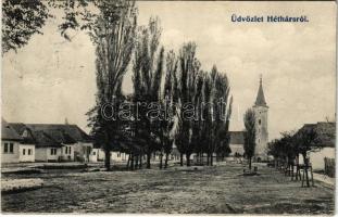 Héthárs, Lipany; Fő utca, templom. Kirscher Lipót kiadása / main street, church