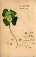 1899 (Vorläufer) A Quatre Feuilles / Art Nouveau clover lady. litho s: Raphael Kirchner