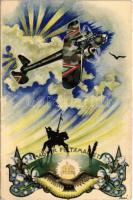 Magyar feltámadást! / Hungarian irredenta propaganda art postcard, military aircraft s: Bozó (EK)