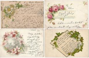 6 db RÉGI virágos litho üdvözlőlap / 6 pre-1945 floral litho greeting cards