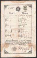 1850 Magyar-német nyelvű útlevél 6 kr C.M. okmánybélyeggel / passport