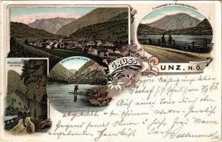 1896 (Vorläufer!) Lunz am See, Mittersee, Hohle Mauer, Lunzersee mit Scheiblingstein. Art Nouveau, floral, litho (fa)