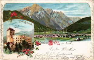 1899 (Vorläufer) Lienz (Tirol), Schloss Bruck / general view, castle. Art Nouveau, floral, litho (EK)