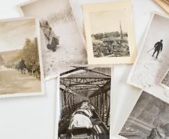 cca 1938-1945 Vegyes katonai fotó tétel, hadianyag szállítása, ágyúk, szétrobbantott viadukt, katona...