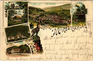 1897 (Vorläufer!) Mürzzuschlag (Steiermark), Steinbauer, Hotel Lambach, Curhaus, Schutzhütte am Gamsstein. Carl Otto Hayd Art Nouveau, floral, litho (EK)