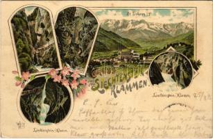 1896 (Vorläufer!) Sankt Johann im Pongau, Gruss aus den Liechtenstein Klammen. O.Z.M. Art Nouveau, floral, litho (EK)