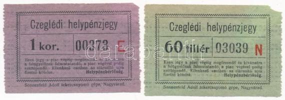 ~1930-1940. Czeglédi helypénzjegy 60 fillér és 1 korona értékben (2xklf) T:III sarokhiány