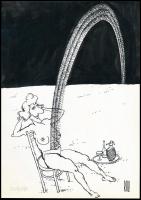 Rau Tibor (1934-2000): Szivárvány (Erotikus karikatúra). Tus, papír. Jelzett. 28,5x20cm.