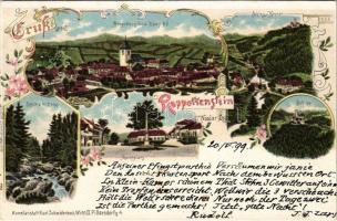 1899 (Vorläufer) Rappottenstein, Marktplatz, Schloss Hammer, Schütt a. kl. Kamp. Kunstanstalt Karl Schwidernoch Art Nouveau, floral, litho (cut)