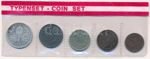Ausztria 1901-1918. 1h-1K (5xklf) forgalmi összeállítás fóliatokban, közte 1901. 1K Ag Ferenc József T:1--3 Austria 1901-1918. 1 Heller - 1 Corona (5xdiff) coin set in foil case, within 1901. 1 Corona Ag Franz Joseph C:AU-F