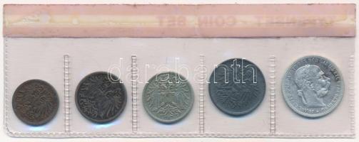 Ausztria 1901-1918. 1h-1K (5xklf) forgalmi összeállítás fóliatokban, közte 1901. 1K Ag "Ferenc ...