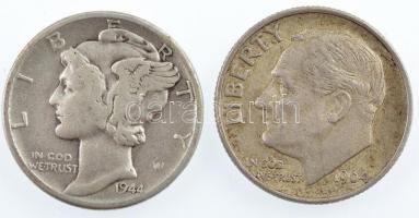 Amerikai Egyesült Államok 1944. 1d Ag "Mercury" + 1964. 1d Ag "Roosevelt" T:2- p...