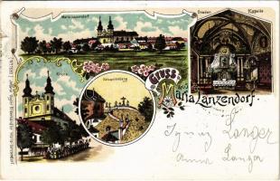 1902 Maria Lanzendorf, Kirche, Kalvarienberg, Gnaden-Kapelle / pilgrimage church, calvary hill, chapel interior. Johann Vogler Art Nouveau, floral, litho (small tear)