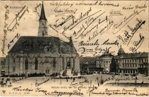 1904 Kolozsvár, Cluj; Mátyás király tér, Szent Mihály templom / square, church (EK)