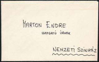 1971 Sinkovits Imre (1928-2001) színész nagyon meleg hangvételű gratuláló levele Marton Endre rendez...