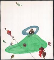 Jelzés nélkül: Illusztrációk gyerekkönyvhöz, össz. 10 db. Tempera, papír. 29x26 cm (1 db 9x9 cm)
