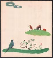 Jelzés nélkül: Illusztrációk gyerekkönyvhöz, össz. 10 db. Tempera, papír. 29x26 cm (1 db 9x9 cm)