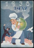 1936 A budapesti Gundel Étterem 1936. szilveszteri menüsora magyar és francia nyelven, dekoratív kartonborítóban, szép állapotban