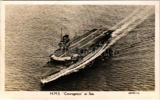 HMS Courageous at Sea. Royal Navy battlecruiser converted to an aircraft carrier (fl)