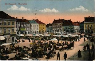 Wiener Neustadt, Bécsújhely; Hauptplatz, Markt, Apotheke, Zahnarzt, J. Müller / main square, market, pharmacy, shops, dentist