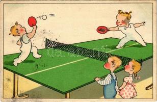 1954 Asztalitenisz, humor. Képzőművészeti Alap Kiadóvállalat / Table tennis, ping-pong, humour (EK)