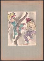 Rau Tibor (1934-2000), 9 db mű: Rock and roll (erotikus rajz sorozat). Akvarell, tus, papír, kartonr...