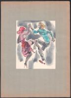 Rau Tibor (1934-2000), 9 db mű: Rock and roll (erotikus rajz sorozat). Akvarell, tus, papír, kartonr...